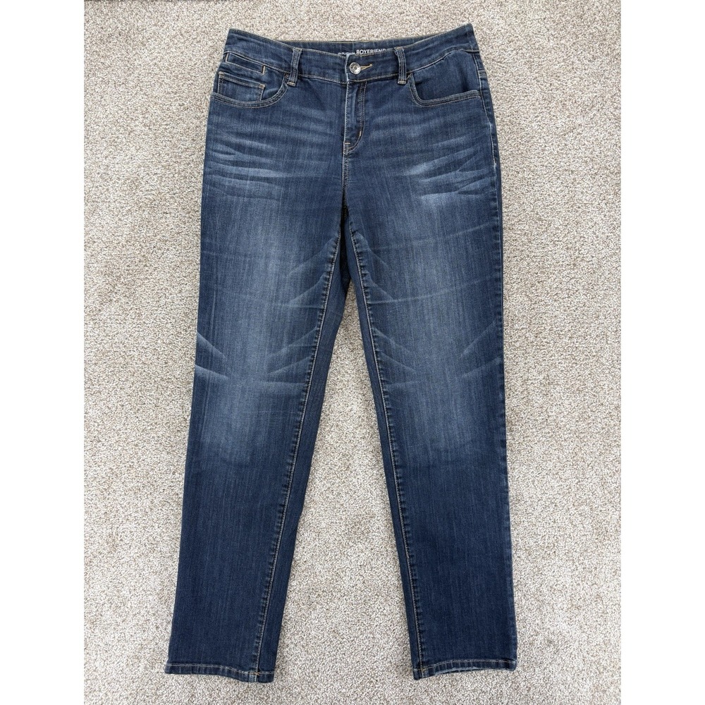 Chicos The Platinum Boyfriend Jeans Women's 0 Ankle Blue Whiskered Stretch Denim